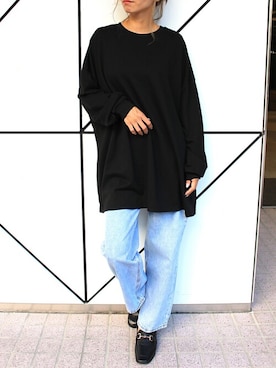 「スウェットワンピース」｜「アイテム（ローファー）」を使った、Delyle NOIR STAFFさん（レディース・160cm）の秋コーディネート