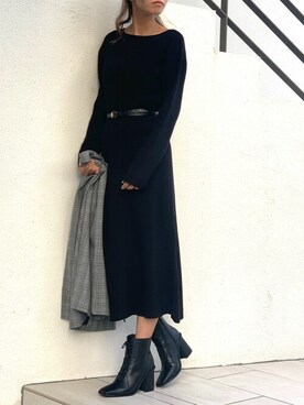 ベルトを使った 黒ワンピ の人気ファッションコーディネート 季節 9月 11月 Wear