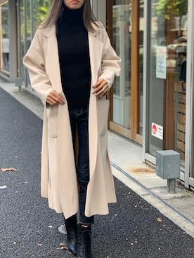 「白コート」｜「アイテム（チェスターコート）」を使った、Delyle NOIR STAFFさん（レディース・160cm）の秋コーディネート