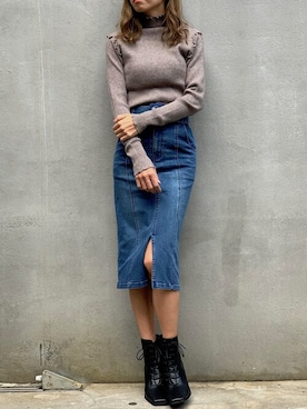 「膝丈スカート」｜Delyle NOIR STAFFさん（レディース・160cm）の秋コーディネート