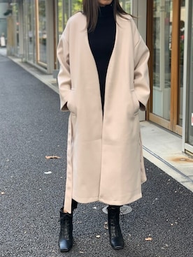 「オーバーサイズコート」｜「アイテム（ブーツ）」を使った、Delyle NOIR STAFFさん（レディース・160cm）の冬コーディネート