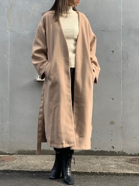 「ハイネックニット」｜「アイテム（チェスターコート）」を使った、Delyle NOIR STAFFさん（レディース・160cm）の秋コーディネート