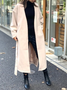 「白コート」｜「アイテム（チェスターコート）」を使った、Delyle NOIR STAFFさん（レディース・160cm）の冬コーディネート