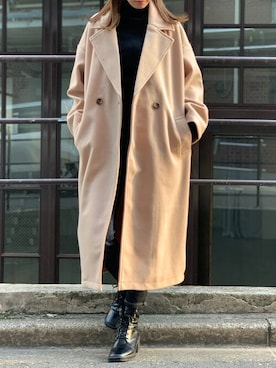 「オーバーコート」｜「アイテム（ブーツ）」を使った、Delyle NOIR STAFFさん（レディース・160cm）の冬コーディネート