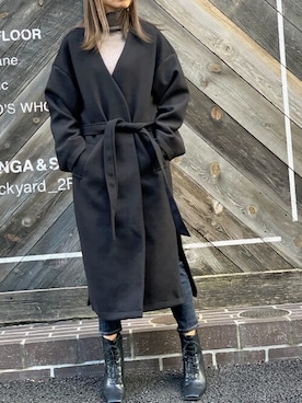 「オーバーコート」｜「アイテム（ブーツ）」を使った、Delyle NOIR STAFFさん（レディース・160cm）の冬コーディネート