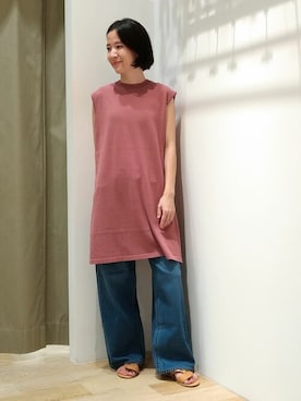 「human woman（ヒューマンウーマン）のアイテム（デニムパンツ）」を使った、harukaさん（レディース・156cm）の夏コーディネート
