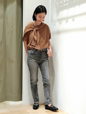 「human woman（ヒューマンウーマン）の≪arrive 5e≫デニムパンツ（デニムパンツ）」を使った、harukaさん（レディース・156cm）の秋コーディネート