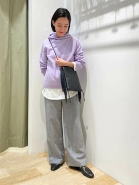 「human woman（ヒューマンウーマン）の◆撚杢ツィードパンツ（その他パンツ）」を使った、harukaさん（レディース・156cm）の秋コーディネート