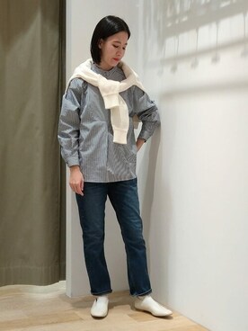 「human woman（ヒューマンウーマン）のアイテム（デニムパンツ）」を使った、harukaさん（レディース・156cm）の冬コーディネート