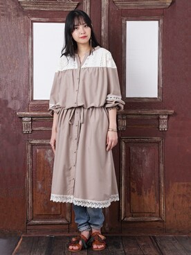 シャツワンピース ベージュ系 レース コーディネート Zozotown