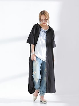 「Tシャツ×デニム」｜「アイテム（ワンピース/ドレス）」を使った、osharewalker staffさん（レディース・158cm）の夏コーディネート