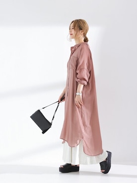 「オシャレウォーカー」｜「アイテム（シャツワンピース）」を使った、osharewalker staffさん（レディース・158cm）の夏コーディネート