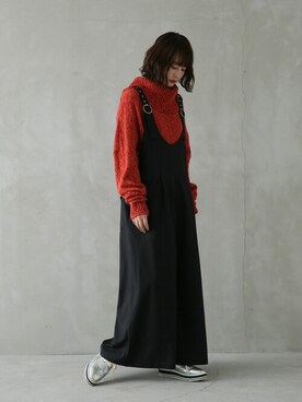 「ゆるニット」｜「アイテム（オールインワン・サロペット）」を使った、osharewalker staffさん（レディース・164cm）の冬コーディネート