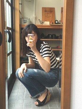 「お気に入り☺︎のアイテム（サンダル、ブラック系）」を使った、あやこさん（レディース・167cm）の夏コーディネート