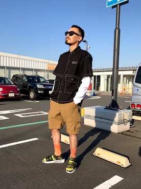 「AVIREX（アヴィレックス）のアイテム（サンダル）」を使った、タイチさん（メンズ・178cm）の夏コーディネート