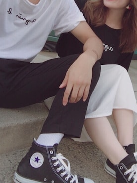 「CONVERSE（コンバース）のconverse コンバース ALL STAR HI オールスター ハイ 3206 BLACK(US)（スニーカー）」を使った、なつほさん（レディース・150cm）の夏コーディネート
