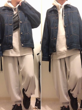 「KUUUPY」｜「アイテム（デニムジャケット）」を使った、しゃちさん（メンズ・165cm）の冬コーディネート