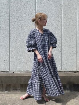 「RUMCHEのアイテム（ワンピース/ドレス、ブルー系）」を使った、河村初美さん（レディース）の春コーディネート