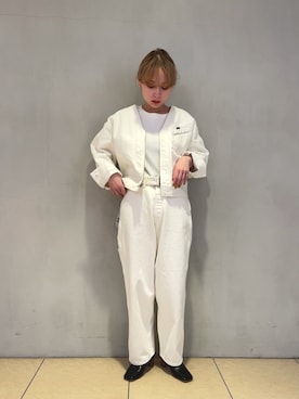 「SEEALL（シーオール）のLEE×SEEALL　JACKET（デニムジャケット、ホワイト系）」を使った、河村初美さん（レディース）の冬コーディネート