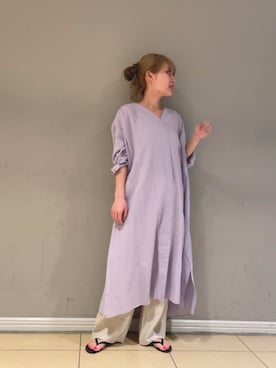「URBAN RESEARCH（アーバンリサーチ）のコットンガウンワンピース（ワンピース）」を使った、河村初美さん（レディース・157cm）の春コーディネート