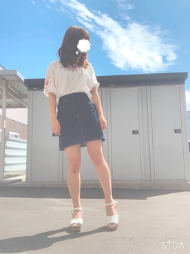 「Honeys（ハニーズ）のアイテム（トップス、ホワイト系）」を使った、ほなみ✩さん（レディース・153cm）の夏コーディネート