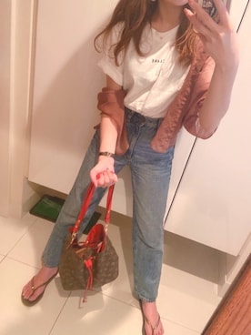 「Tシャツ×デニム」｜「アイテム（ビーチサンダル）」を使った、ayano..さん（レディース・160cm）の夏コーディネート