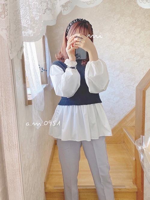 ブラウス シャツ KNIT VEST DOCKING SHIRT / ニットベストドッキングシャツ レディース ニットベストドッキング（シャツ/ブラウス）｜coca（coca