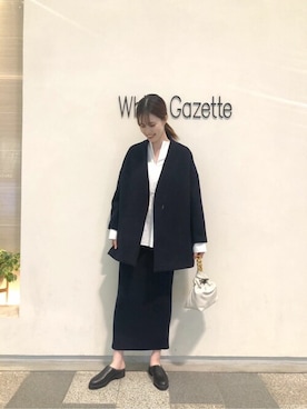 「Whim Gazette（ウィムガゼット）のアイテム（ノーカラーコート）」を使った、WhimGazette_officialさん（レディース・172cm）の秋コーディネート