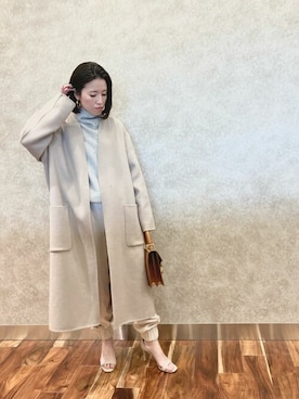 「Whim Gazette（ウィムガゼット）のアイテム（ノーカラーコート）」を使った、WhimGazette_officialさん（レディース・156cm）の冬コーディネート