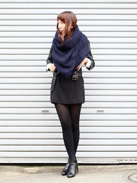 「パールアクセ」｜「アイテム（ライダースジャケット）」を使った、Nagasawa Kazukoさん（レディース・152cm）の秋コーディネート