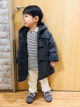 「CIAOPANIC TYPY（チャオパニックティピー）のアイテム（ダッフルコート）」を使った、eightnnnさん（キッズ・90cm）の冬コーディネート
