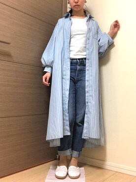 「水色」｜「アイテム（シャツワンピース）」を使った、かぴいさん（レディース・157cm）の夏コーディネート