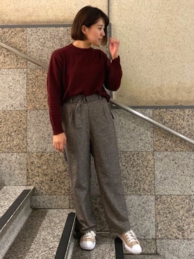 「ツイードパンツ」｜「アイテム（スニーカー）」を使った、nanaさん（レディース・153cm）の秋コーディネート