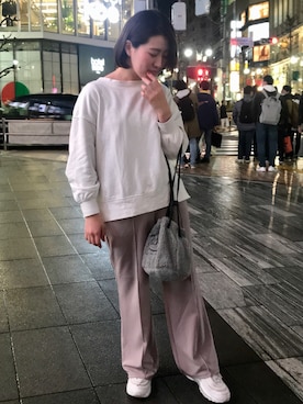 「Green　Parks（グリーンパークス）のイージーケアセンターステッチカットパンツ＊★（その他パンツ）」を使った、nanaさん（レディース・153cm）の冬コーディネート