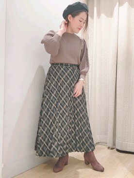 「アコーディオンプリーツ」｜「アイテム（スカート）」を使った、nanaさん（レディース・153cm）の秋コーディネート