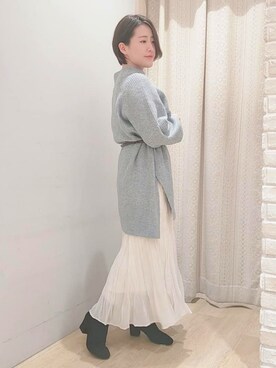 「earth music&ecology（アースミュージックアンドエコロジー）のシアーワッシャースカート　＊（スカート）」を使った、nanaさん（レディース・153cm）の秋コーディネート
