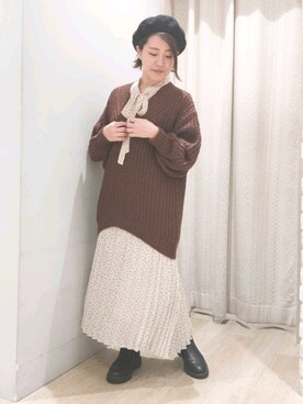 「earth music&ecology（アースミュージックアンドエコロジー）のローゲージニットチュニック　＊（ニット/セーター）」を使った、nanaさん（レディース・153cm）の秋コーディネート