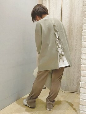 「earth music&ecology（アースミュージックアンドエコロジー）の選べるリブパンツ(サテン)　＊（その他パンツ）」を使った、nanaさん（レディース・153cm）の秋コーディネート