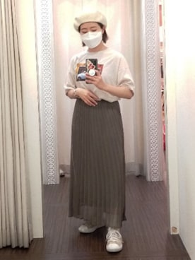 「グラフィックＴ」｜「アイテム（ハンチング/ベレー帽）」を使った、nanaさん（レディース・153cm）の夏コーディネート