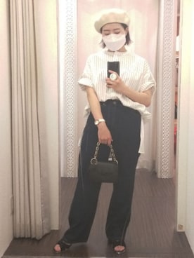 「ロールアップ」｜「アイテム（ハンチング/ベレー帽）」を使った、nanaさん（レディース・153cm）の夏コーディネート