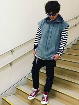 「HALFMAN（ハーフマン）のアイテム」を使った、TAKAHIROさん（メンズ・170cm）の秋コーディネート