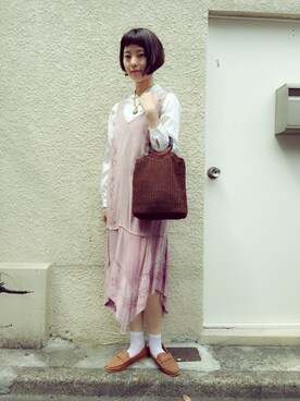 「アイテム（ワンピース、パープル系）」を使った、JuRianさん（レディース・163cm）の夏コーディネート