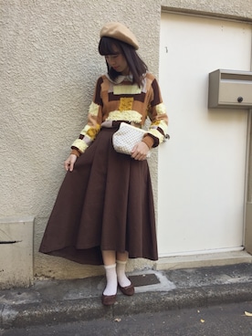 「アイテム（ハンチング/ベレー帽、ベージュ系）」を使った、JuRianさん（レディース・162cm）の冬コーディネート