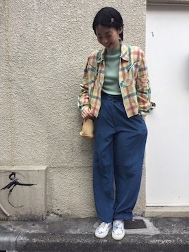 「アイテム（その他アウター、イエロー系）」を使った、JuRianさん（レディース・163cm）の春コーディネート