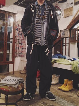 「KAPITAL（キャピタル）のアイテム（その他アウター）」を使った、btpaulさん（メンズ・183cm）の春コーディネート