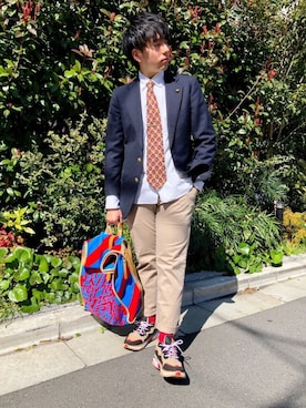 「CHAPS（チャップス）のアイテム（ジャケット/アウター）」を使った、TAKUYAさん（メンズ・162cm）の春コーディネート