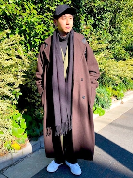 「アイテム（チェスターコート、ブラウン系）」を使った、TAKUYAさん（メンズ・162cm）の冬コーディネート
