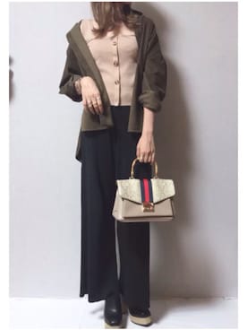 「Green Parks fuuwa（グリーンパークスフーワ）のアイテム（パンツ）」を使った、ぴよさん（レディース・154cm）の秋コーディネート