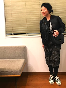 「ぽっちゃりコーデ」｜「アイテム（MA-1）」を使った、looneeyさん（レディース・157cm）の冬コーディネート
