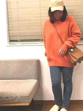 「ぽっちゃり、スキニーデニム」｜「アイテム（バッグ）」を使った、looneeyさん（レディース・157cm）の冬コーディネート